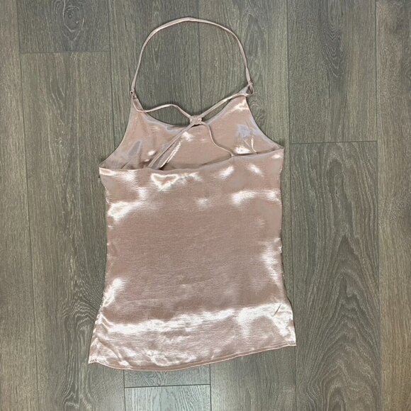 Women’s Y2K Go Girl Go Tank Top Blouse Cowl Neck Satin Pink T-strap back Small - Picture 15 of 16
